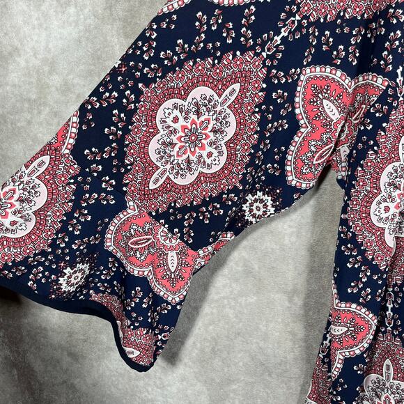 Adele & May Blouse Womens 3X Blue Red Floral Tunic 3/4 Sleeves Casual Boho - Picture 4 of 10